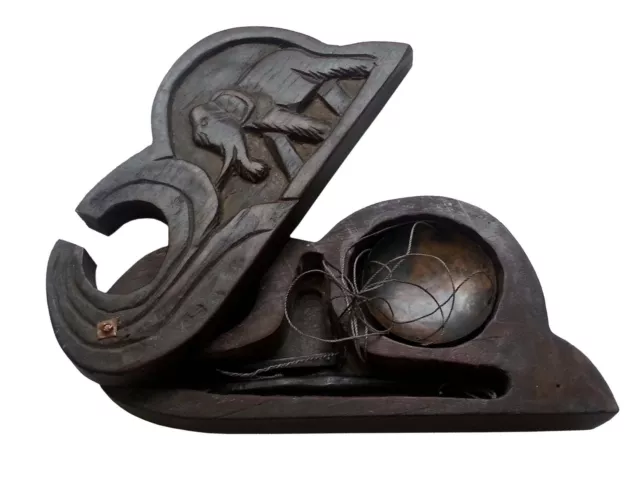 Unique Myanmar Bronze Opium Scales / Balances Wooden Carving Case Scales
