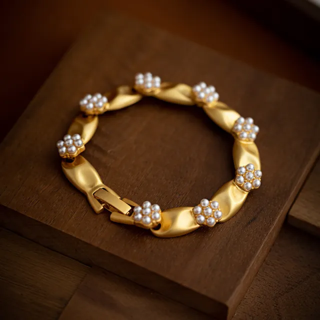18K Gold Plated Vintage Elegant Women's Pearl Earrings Bracelet Choker Necklace