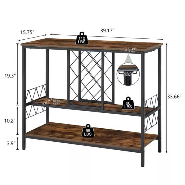 Wine Rack Table Console Table Liquor Cabinet Bar with Glass Holder dinning room