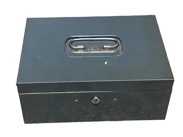 Vintage Gray Art Steel NEW YORK USA Heavy Metal Cash Box Industrial Rare