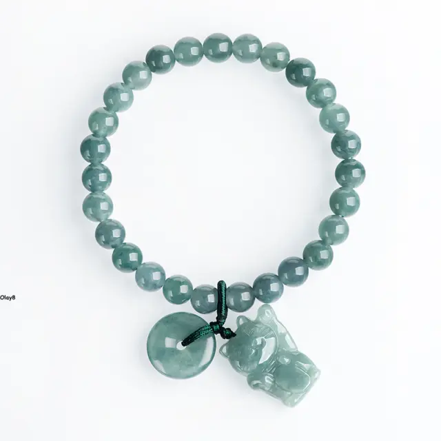 Real Grade A Natural Green Jade Women Lucky Fortune Cat Peace Beads Bracelet