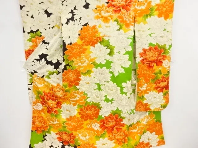 85991# Japanese Kimono / Furisode / Embroidery / Peony