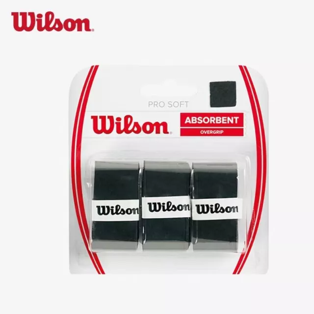 Wilson Pro Soft Absorbent Tennis Racket Over Grip 3 Wraps Black - AU stock 3