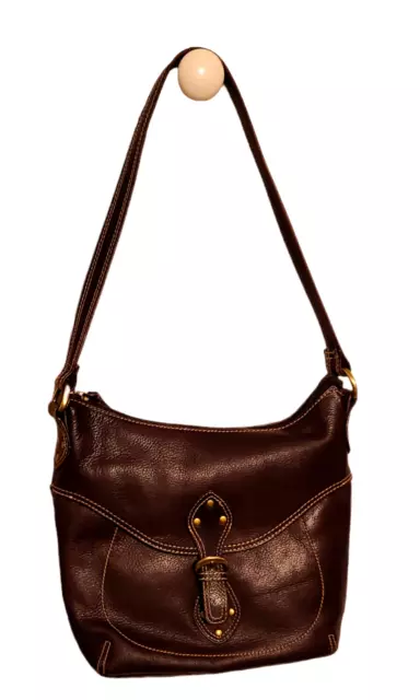 STONE MOUNTAIN HANDBAGS Shoulder Bag Brown Leather Tan Stitching Brass  Hardware $20.00 - PicClick