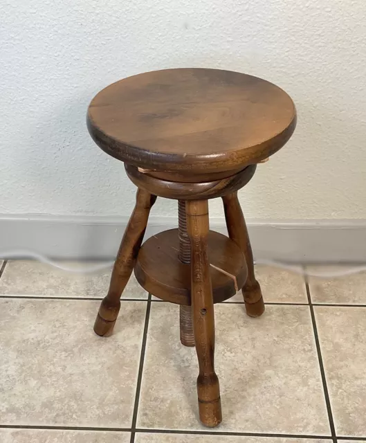 Ancien vintage tabouret tripode ajustable en bois 3