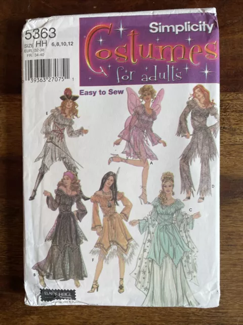 Simplicity Costumes for Adults 5363 Sewing Pattern Fairy Pirate Sz 6 8 10 12