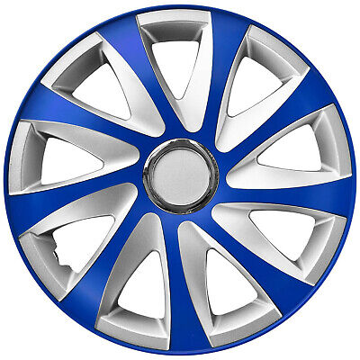 13" Hubcaps Wheel Covers Trims Car Silver & Blue 4 PCS Set ABS Durable Universal