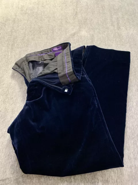 Ralph Lauren PURPLE LABEL Velvet Flat Front Pants 34x30 Purple Color Italy Made*