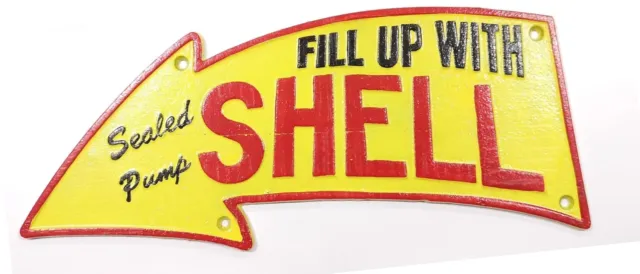 Shell Oil LRG Arrow Cast Iron Vintage Garage Advertising Plaque Sign 40cm x 17cm
