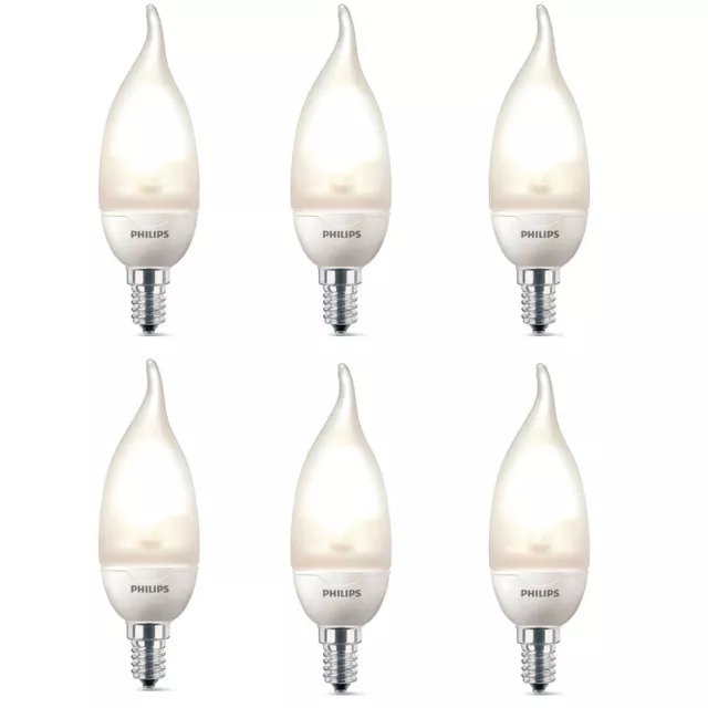 6 x Philips Energiesparlampe Softone Windstoßkerze 5W =21W E14 matt warm UVP 59€