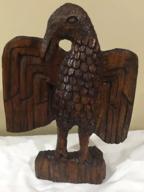 Vintage Large Hand Carved Wooden Eagle Hawk Falcon Bird Duck Statue Figurine 16"