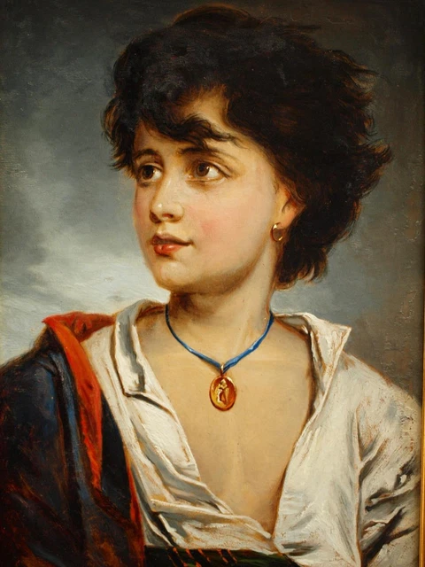 FINE 19th CENTURY PORTRAIT ITALIAN BOY with MEDALLION Antique Oil Painting