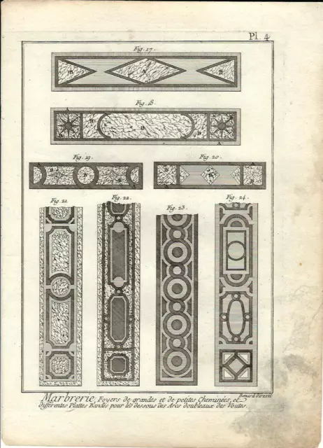Stampa antica LAVORAZIONE MARMO Pl 4 Enciclopedia Diderot 1790 Old antique print