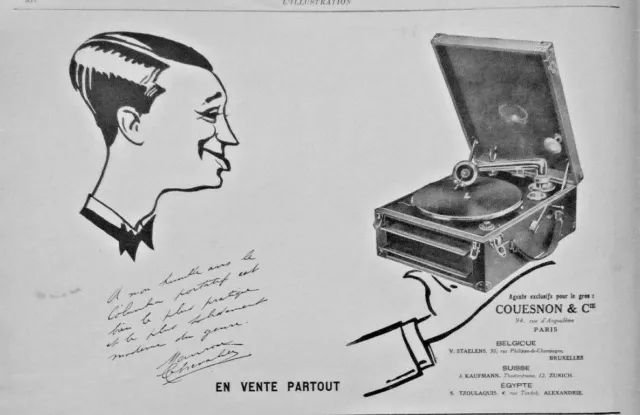Publicité De Presse 1926 Columbia Portatif Couesnon - Maurice Chevalier