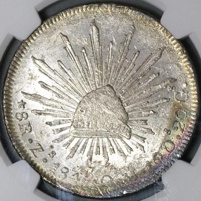 1845-Zs NGC MS 60 Mexico 8 Reales Zacatecas Rare Mint Silver Coin (23012603C)
