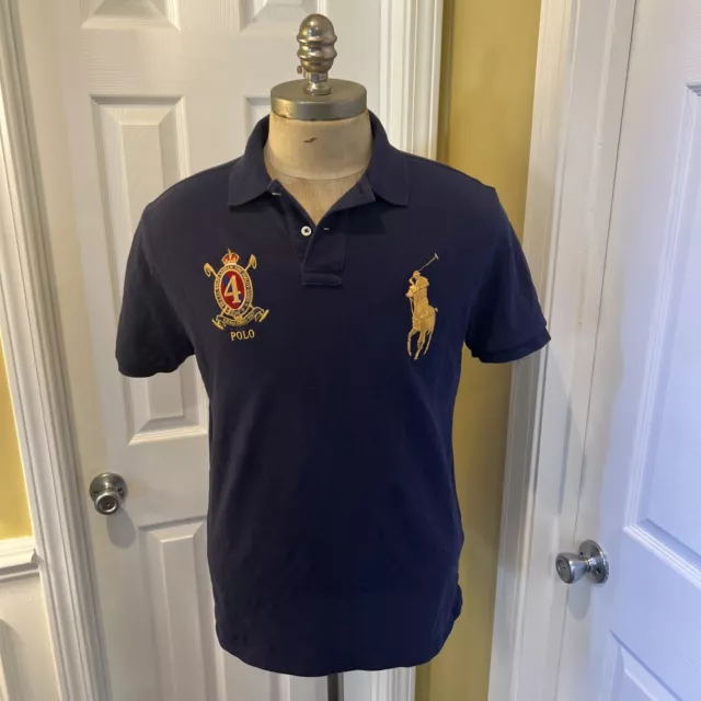 Polo Ralph Lauren Shirt Mens Large Navy Blue Cotton Short Sleeve Big Pony Casual