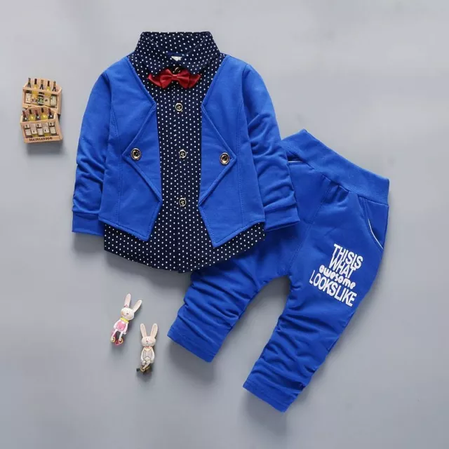 2pcs Kids Baby Clothes Baby Boys Gentleman Clothes Cotton Top+Pants Suit Outfits