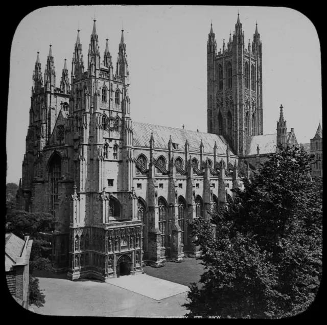 GWW ANTIKE magische Laterne Rutsche CANTERBURY KATHEDRALE SEITENANSICHT C1890 FOTO
