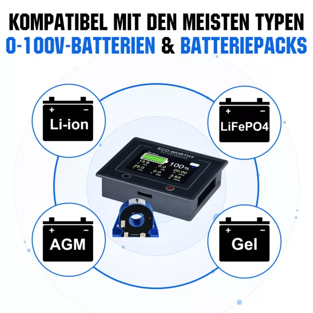 0-100V Digital LCD Batterie Monitor Berührbarer Kapazität Voltmeter Analyser 3