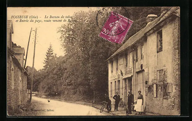 CPA Fosseuse, Le Bureau de tabac et Entrée du pays, Route venant de Bornel 1937
