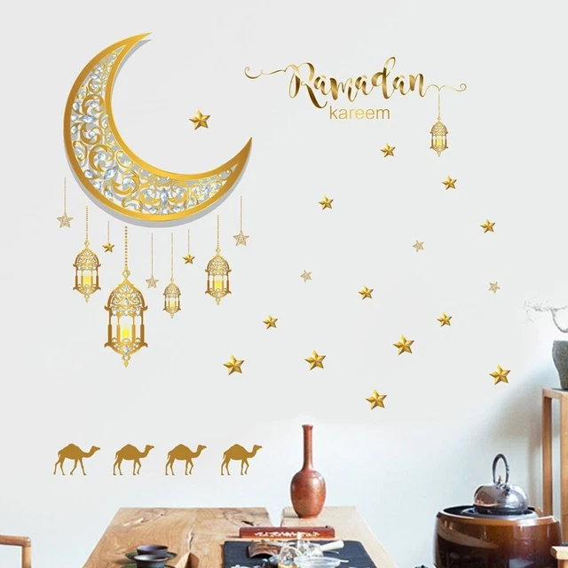 Pegatina de pared Eid Mubarak sala de estar PVC fiesta estrella de Ramadán luna creciente