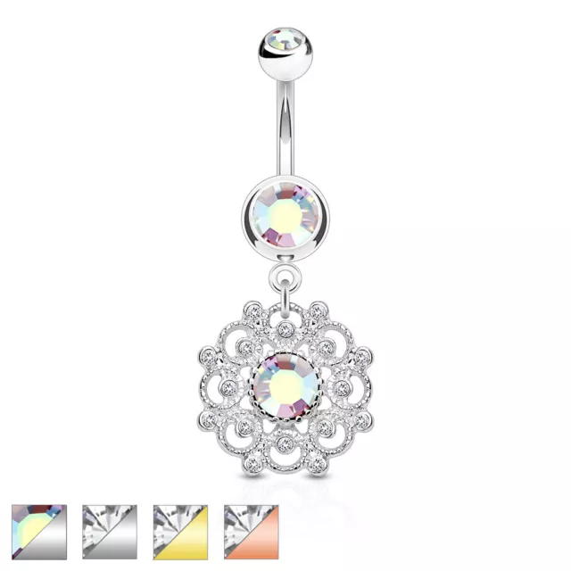 Piercing Ombelico - Fiore Vintage Piercing Rimorchio 10mm Zirconia Aurora #383