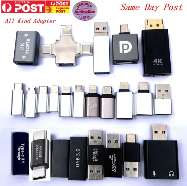 All Kind Adapter Converter Connector OTG USB A to C iPhone Micro HDMI MINI DP TF