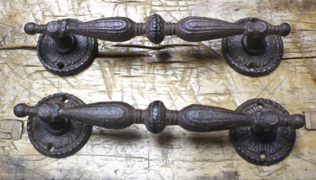 2 HUGE Cast Iron Antique Style RUSTIC Barn Handle Gate Pull Shed Door Handles