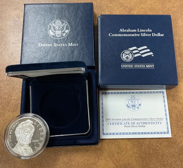 2009 P Abraham Lincoln Bicentennial Proof Commem 90% Silver Dollar With OGP/COA