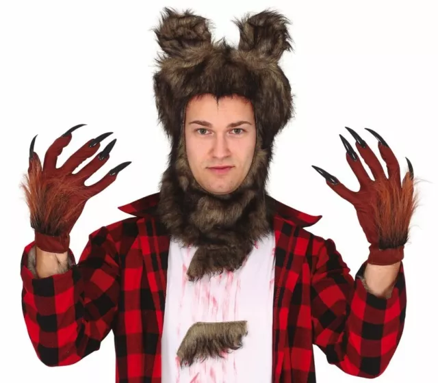 Halloween Werewolf Gloves Brown Furry Fancy Dress Claws Cosplay Wolf Monster