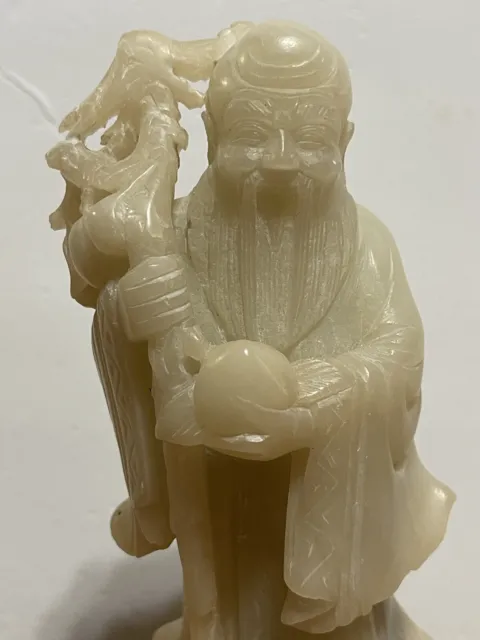 Vintage CHINESE 8" SHOU LAO Hand Carved SOAPSTONE GOD OF LONGEVITY Figurine