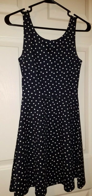 H&M DIVIDED Fit N Flare Navy & White Polka Dot Tank Dress Skater Women's 4