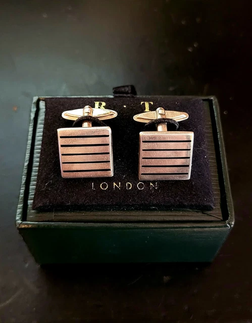 Boutons De Manchette Modernistes - Argent Et Bleu - Marque RTT Tateossian - Fabriqué à Londres