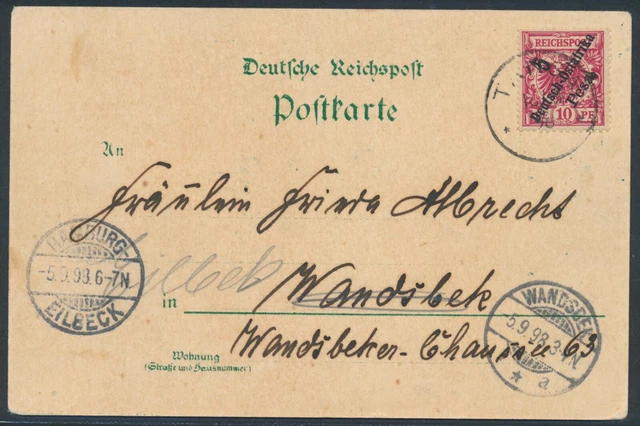 DOA Adler EF Litho-AK Gruß aus Tanga 1898 Wandsbek Weiterleitung Attest (S21576) 2