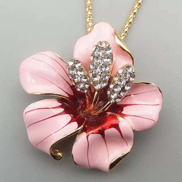 Women's Enamel Crystal Bauhinia Flower Pendant Betsey Johnson Necklace/Brooch
