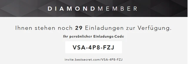 BEST SECRET DIAMOND EINLADUNGSCODE - sofort mit den Einkaufen beginnen!