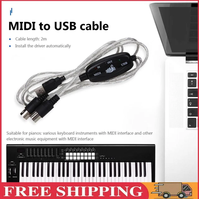 USB In-Out MIDI Interface Cable Converter PC to Music Keyboard Adapter Cord