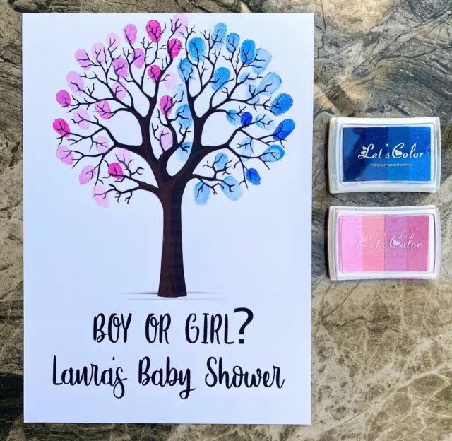 Baby Shower Gender Reveal Prediction Fingerprint Tree Guest Book Boy Girl Game