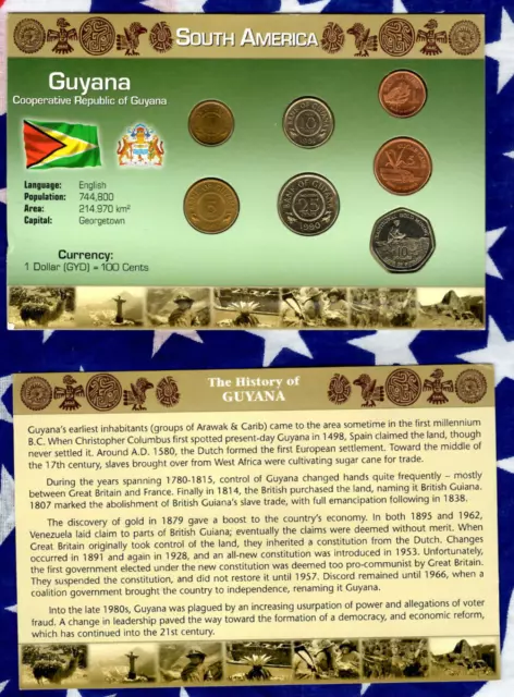 Littleton World Coin Set Guyana w/card 1989-2002 UNC 10 Dollars 1990 $5,$1 2002*