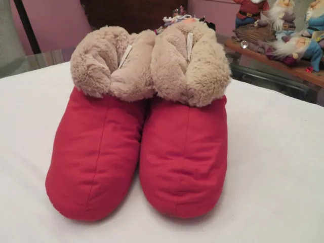 Melange Home Duvet Slippers Super Soft Red w/ Tan Faux Fur Adult size S/M