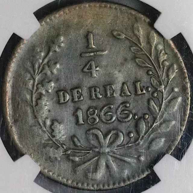 1866 NGC XF Sinaloa 1/4 Real Un Quarto Mexico Culiacan State Coin (23041001C)
