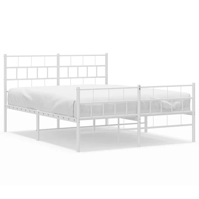 VIDAXL METAL BED Frame without Mattress with Footboard White 150x200cm