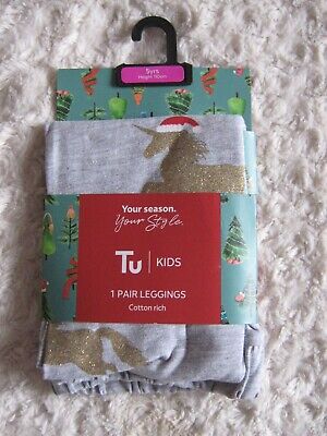 Girls Tu Christmas Design Grey Unicorn Leggings 5 Years New Bnwt Gift