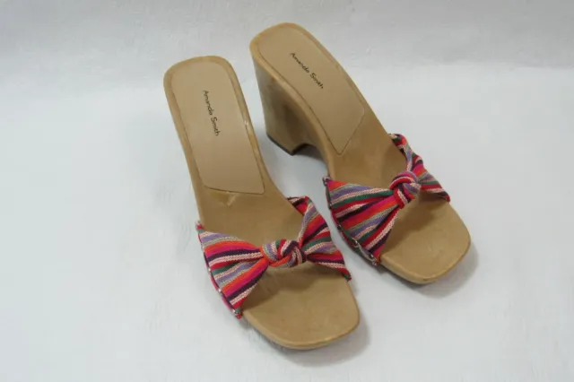 Amanda Smith Shoes Striped Wedge Sandals Size 10  Vintage