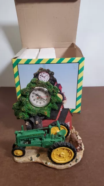 John Deere Quartz Clock Farm Setting With Tractor, Barn, Tree & Dogs
