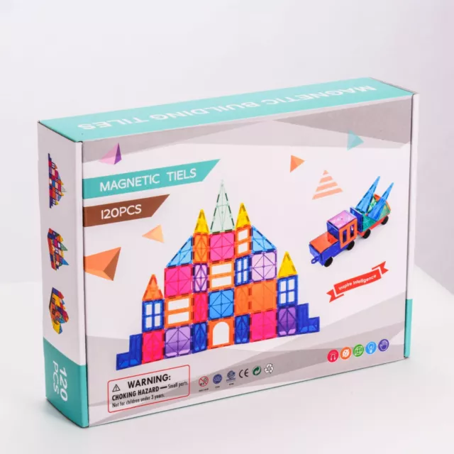 120 Piece Kids Magnetic Tiles Blocks Building Toys Magnet Kit Children Gift Play 3