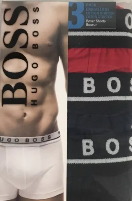 Boss Hugo boss 50403731 Men's Stretch-Cotton Boxer Pack of 3 Black Multi, Large