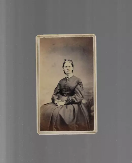 OLD CDV REAL PHOTO  OLDER WOMAN w dress 1860s CIVIL WAR TAX STAMP Binghamton NY