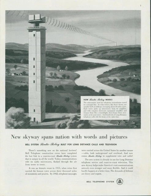 1951 Bell Telephone Skyway Radio Relay Towers Beam Hilltop Vintage Print Ad SP15