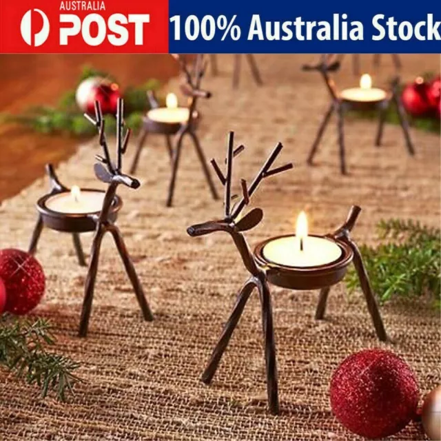 Christmas Reindeer Tea Light Candle Holder Metal Candlestick Home Creative Decor